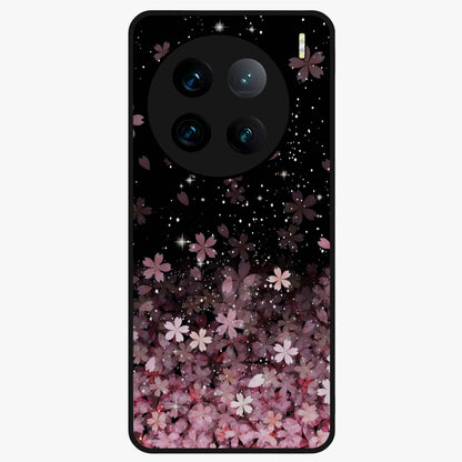 Small Starry Flowers Glass Case showing flat back view with delicate starry floral artwork and glossy glass finish.