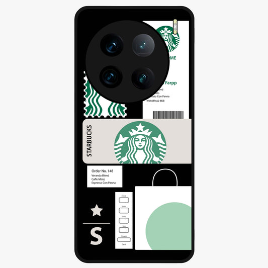Starbucks Mocha Glass Case showing flat back view with coffee inspired artwork and glossy glass finish.