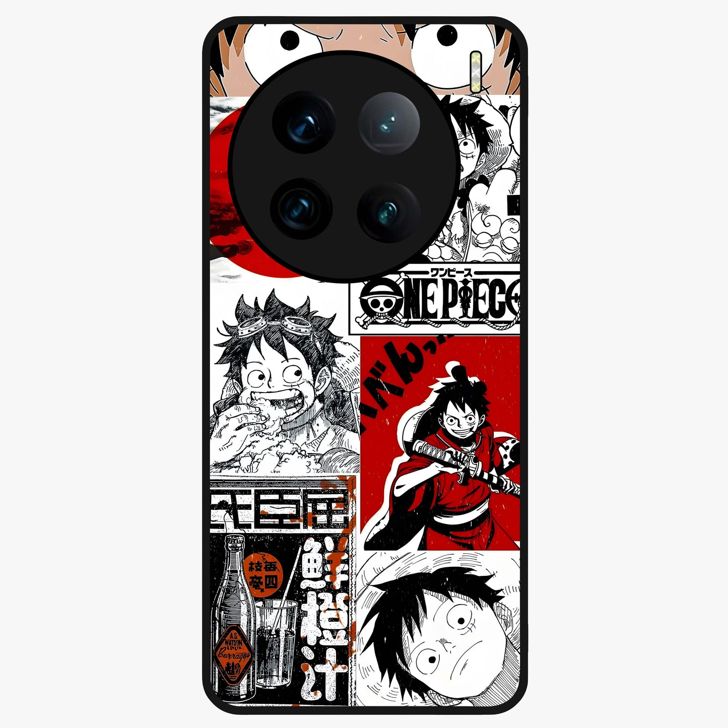 Strawhat Chaos Panels Glass Case showing flat back view with anime inspired chaos panel artwork and glossy glass finish.