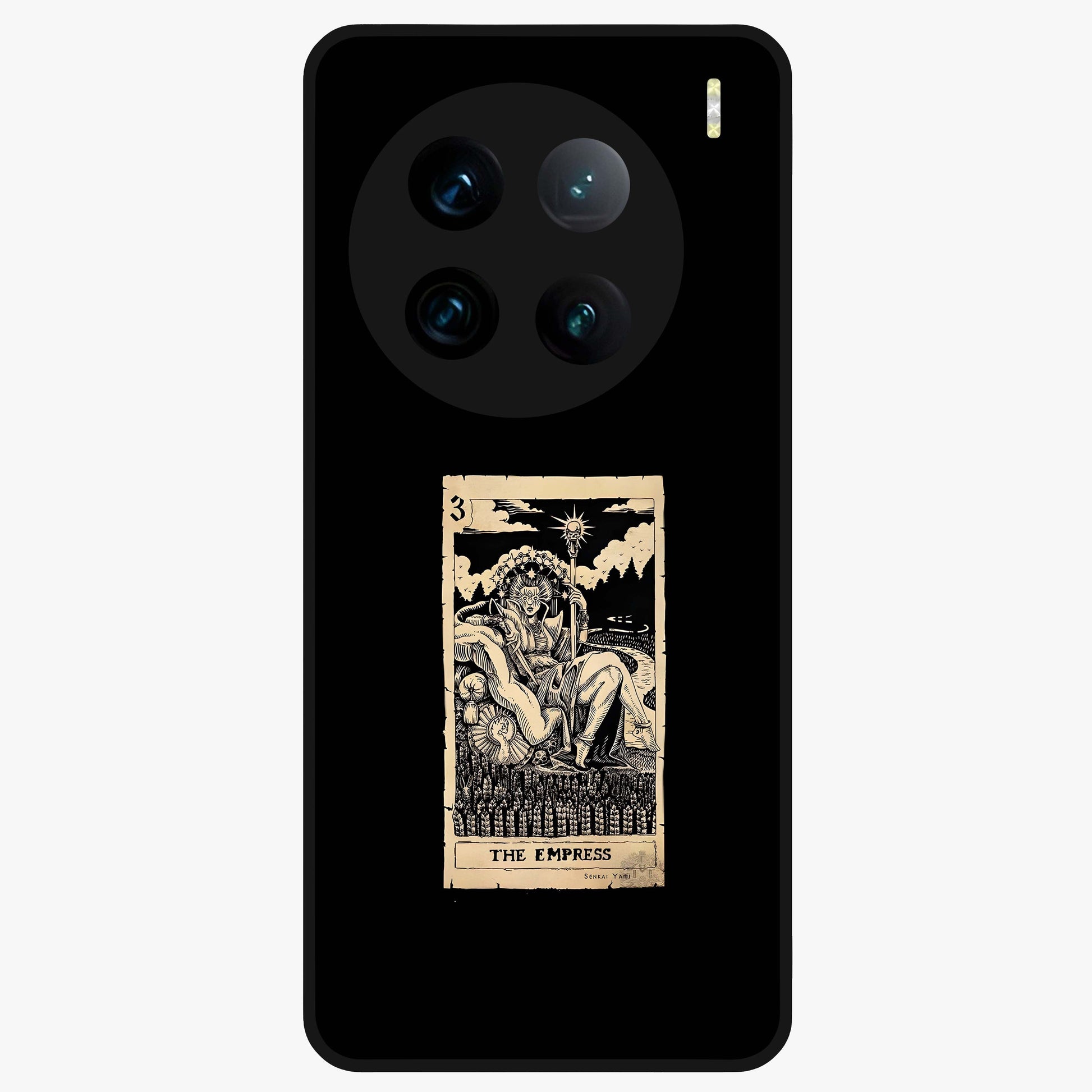 The Empress Glass Case showing flat back view with regal feminine artwork and glossy glass finish.