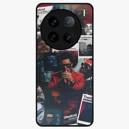 The Weeknd Glass Case showing flat back view with music inspired artistic portrait artwork and glossy glass finish.