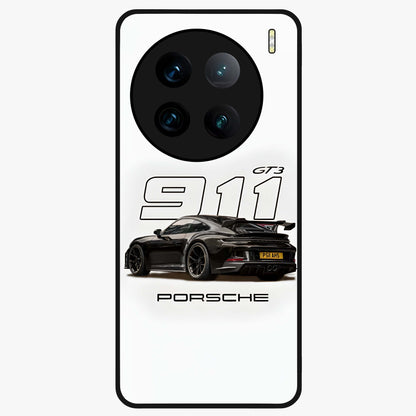 Turbo Legacy Icon Glass Case showing flat back view with iconic sports car inspired artwork and glossy glass finish.