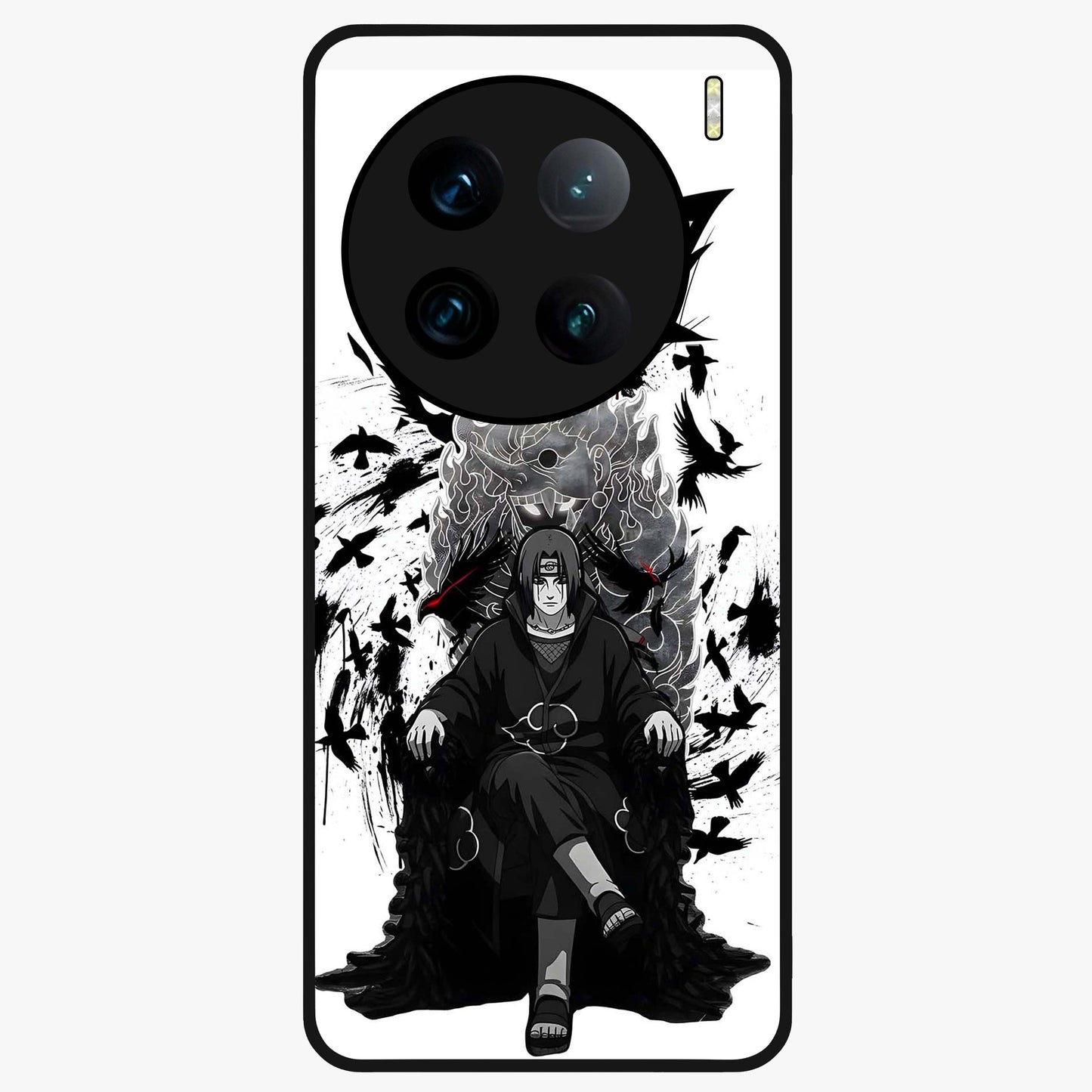 Uchiha Shadow Throne Glass Case showing flat back view with cosmic underwater themed artwork and glossy glass finish.