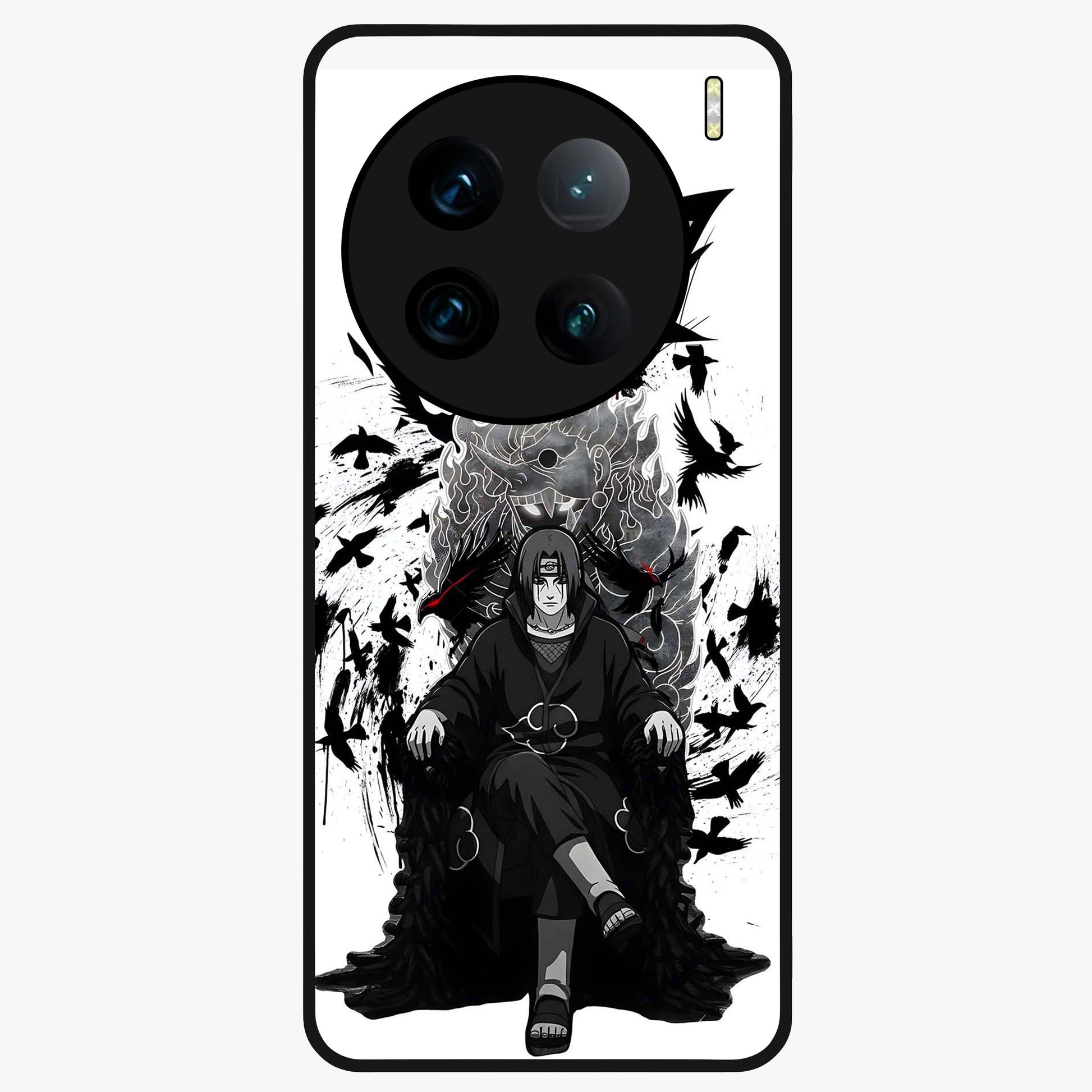 Uchiha Shadow Throne Glass Case showing flat back view with cosmic underwater themed artwork and glossy glass finish.
