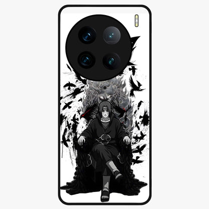 Uchiha Shadow Throne Glass Case showing flat back view with cosmic underwater themed artwork and glossy glass finish.