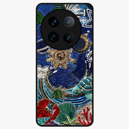 Universe Underwater Spark Glass Case showing flat back view with cosmic underwater themed artwork and glossy glass finish.
