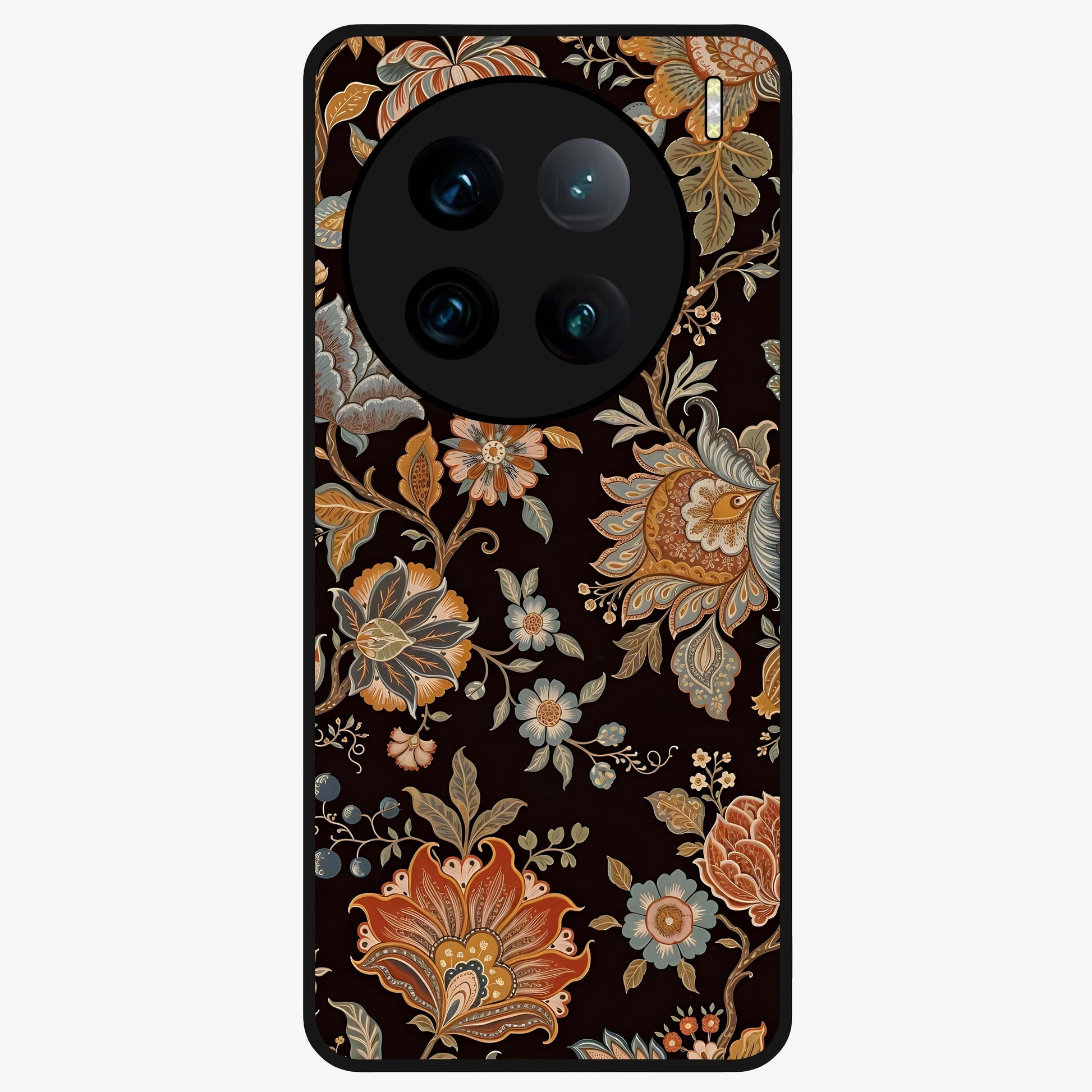 Vintage Floral Dream Glass Case showing flat back view with classic floral artwork and glossy glass finish.