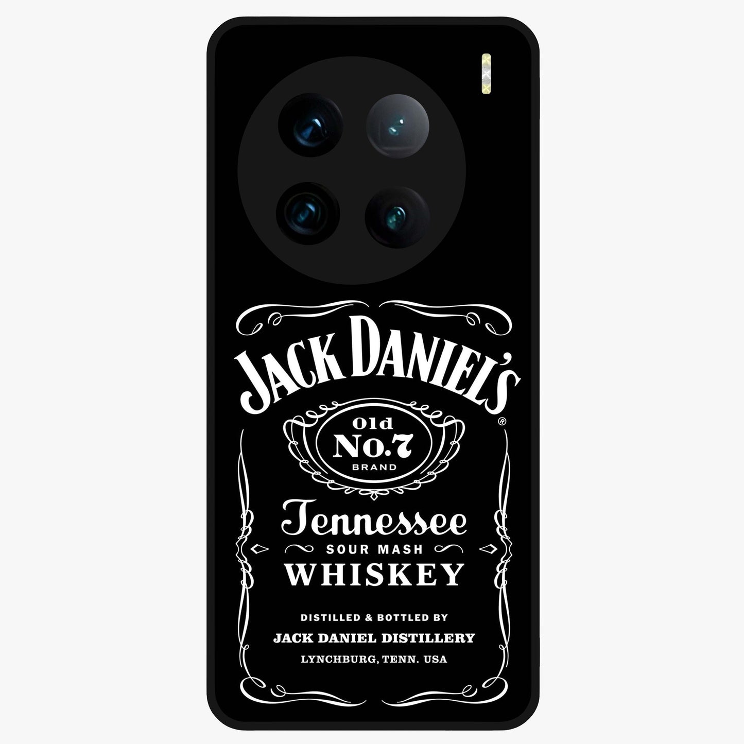 Vintage Whiskey Heritage Glass Case showing flat back view with classic whiskey inspired artwork and glossy glass finish.