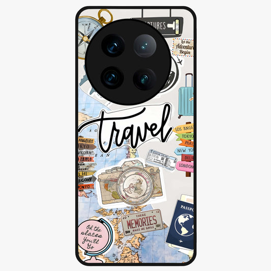 Wanderlust Journal Glass Case showing flat back view with travel inspired artwork and glossy glass finish.