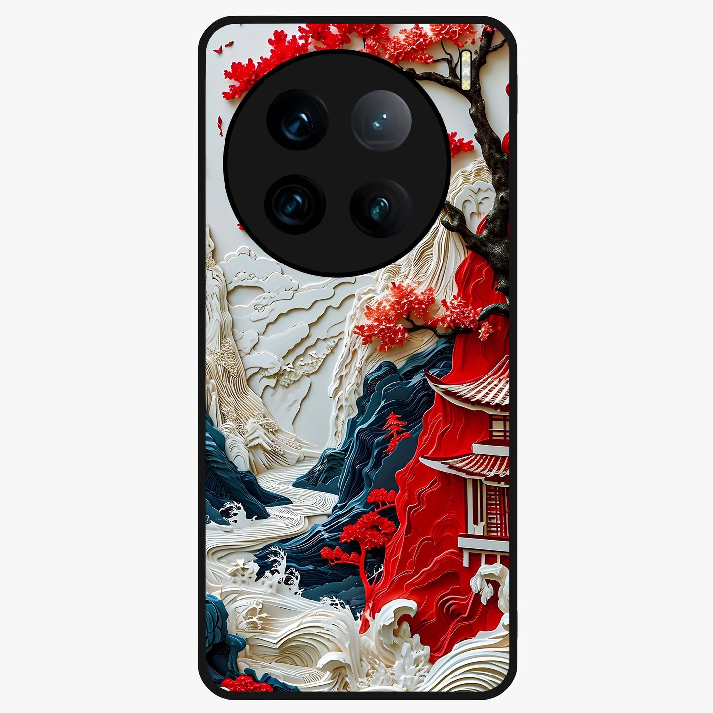 Whispers Of Sakura Waves Glass Case showing flat back view with cherry blossom wave artwork and glossy glass finish.
