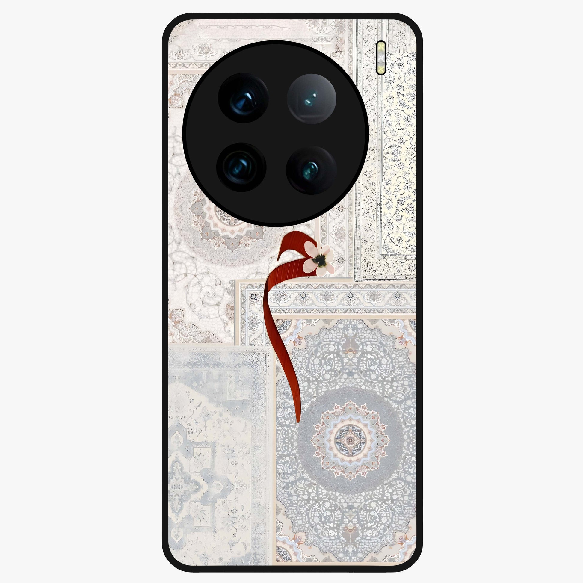 White Aesthetic Bow Glass Case showing flat back view with minimal bow artwork and glossy glass finish.