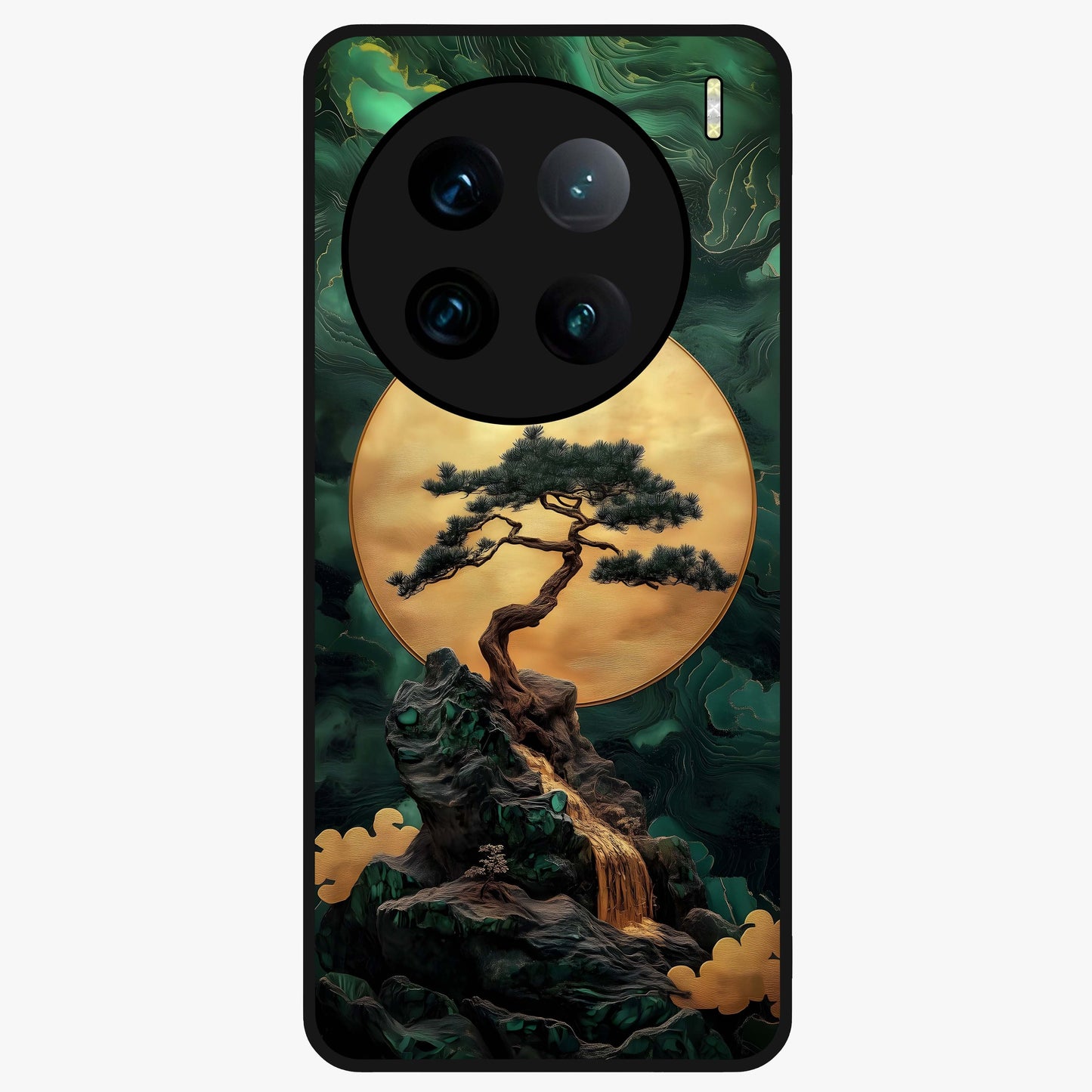 Zen Moon Rise Glass Case showing flat back view with calm moonrise artwork and glossy glass finish.