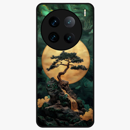 Zen Moon Rise Glass Case showing flat back view with calm moonrise artwork and glossy glass finish.