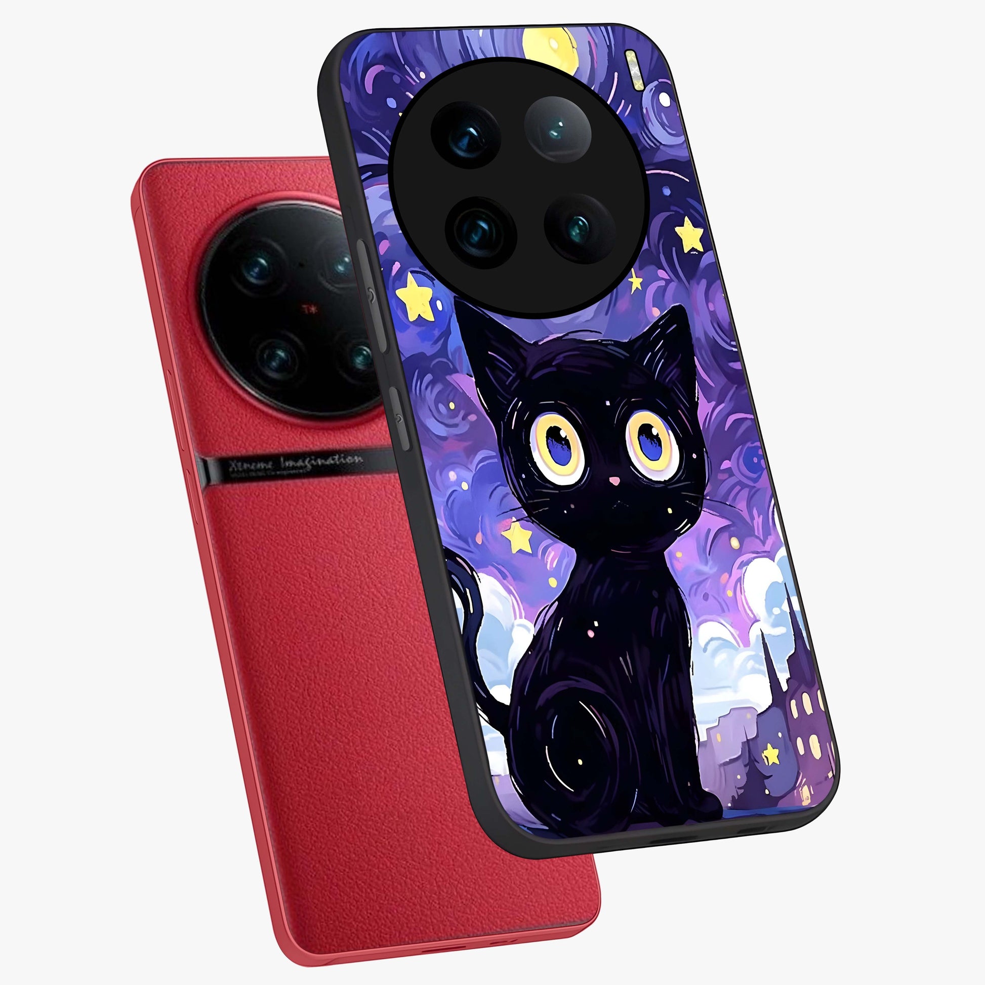 Abstract Cat Art Glass Case displayed in angled mockup highlighting modern abstract cat artwork and sleek glass surface.