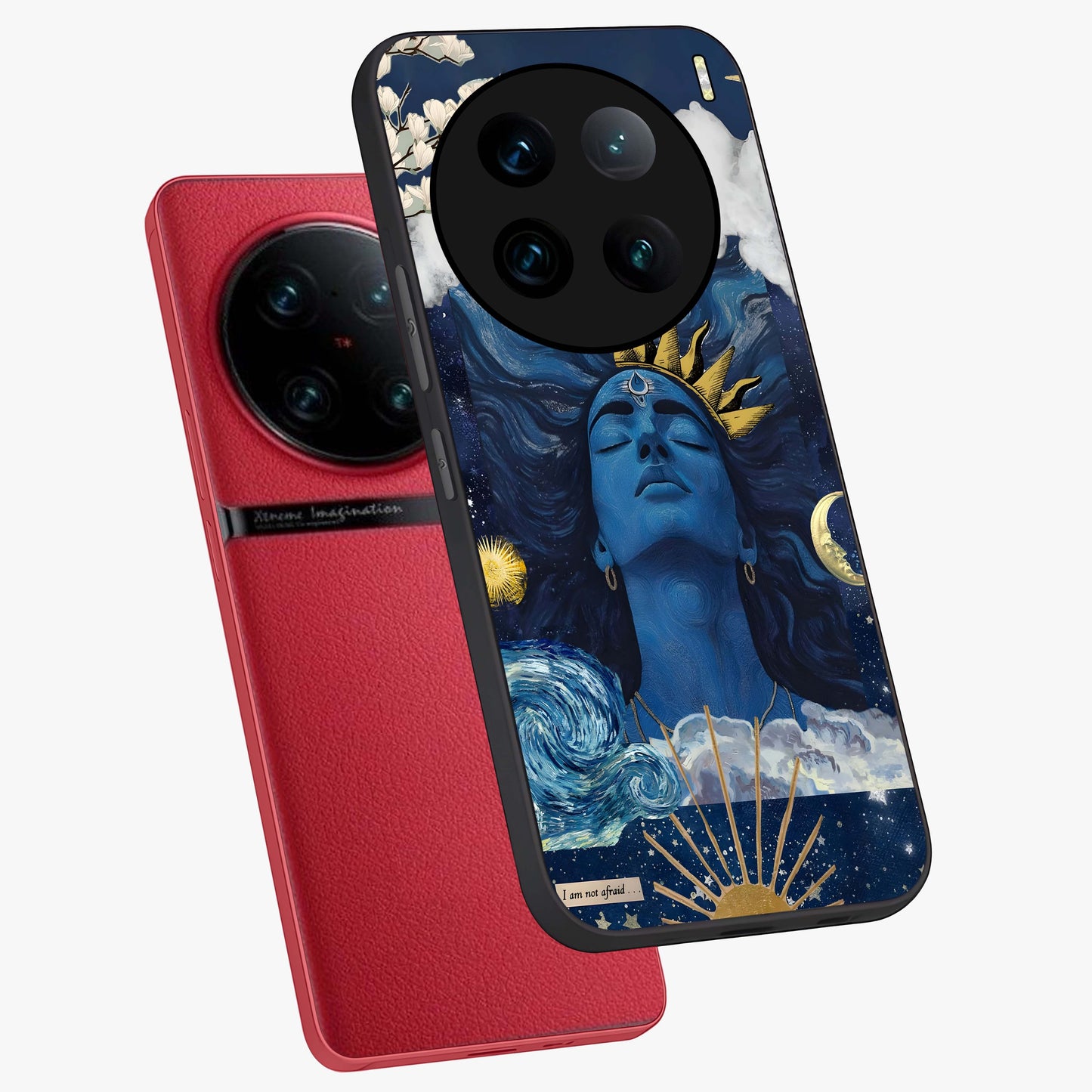 Aesthetic Lord Shiva Glass Case displayed in angled mockup highlighting spiritual Shiva illustration and sacred aesthetic design.