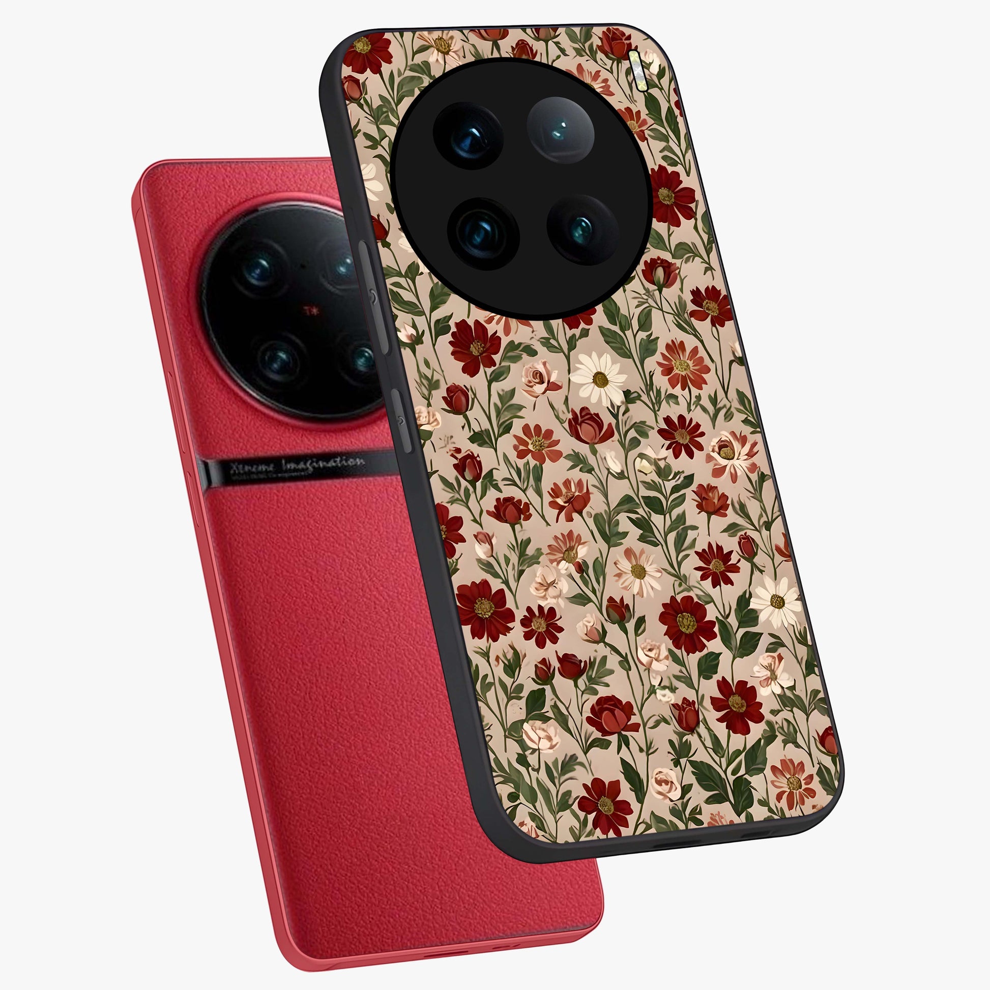Biege Flower With Leaf Glass Case displayed in angled mockup highlighting minimal floral leaf design and elegant aesthetic.