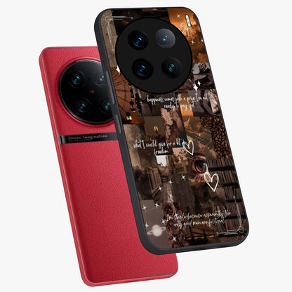 Bittersweet Aesthetic Chaos Glass Case displayed in angled mockup highlighting expressive abstract artwork and edgy aesthetic theme.