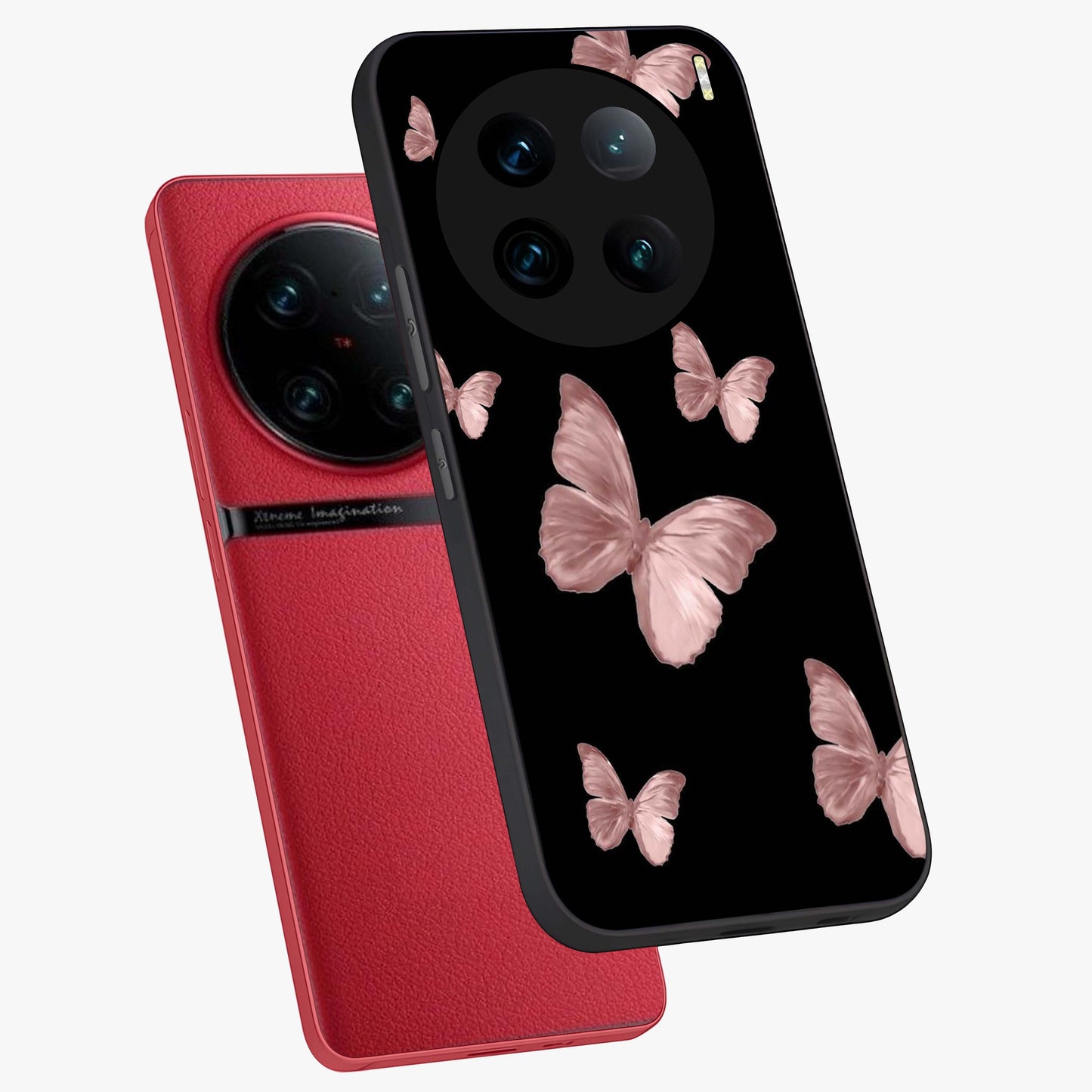Butterfly Pattern Glass Case displayed in angled mockup highlighting delicate butterfly design and aesthetic pattern style.