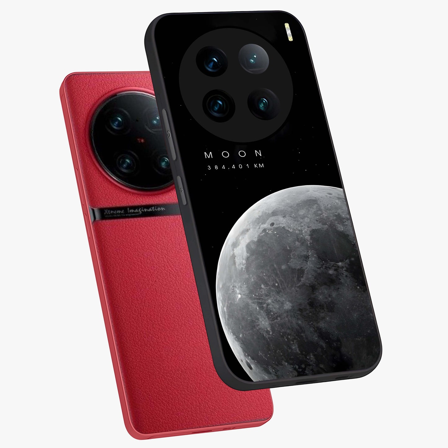 Cosmic Moon Glow Glass Case displayed in angled mockup highlighting celestial moon design with cosmic aesthetic theme.