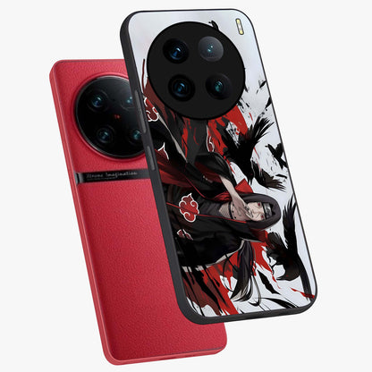Crimson Crow Illusion Glass Case displayed in angled mockup highlighting mysterious crow graphic with dark aesthetic style.