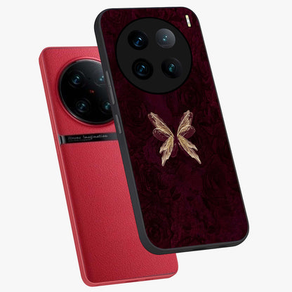 Crimson Fade Butterfly Glass Case displayed in angled mockup highlighting elegant butterfly design with crimson gradient aesthetic.