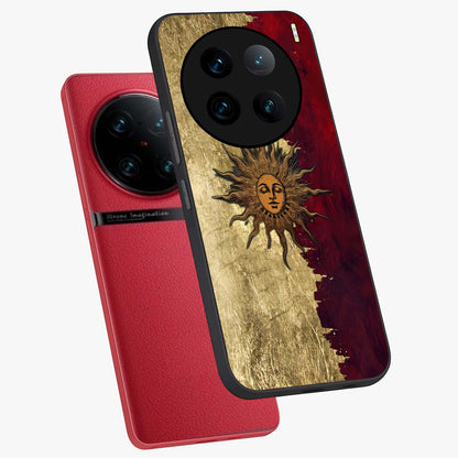 Crimson Sun Majesty Glass Case displayed in angled mockup highlighting majestic crimson sun design with bold aesthetic style.