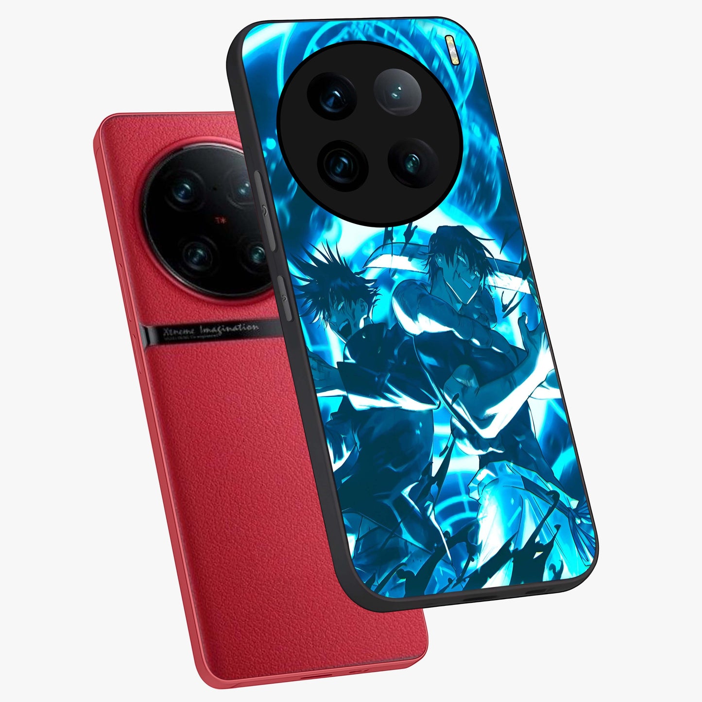 Cursed Energy Clash Glass Case displayed in angled mockup highlighting powerful battle inspired graphic with anime style aesthetic.