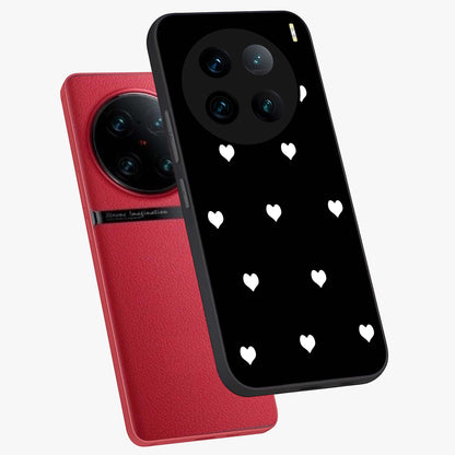Cute And Simple White Hearts Glass Case displayed in angled mockup highlighting cute heart design with clean aesthetic style.