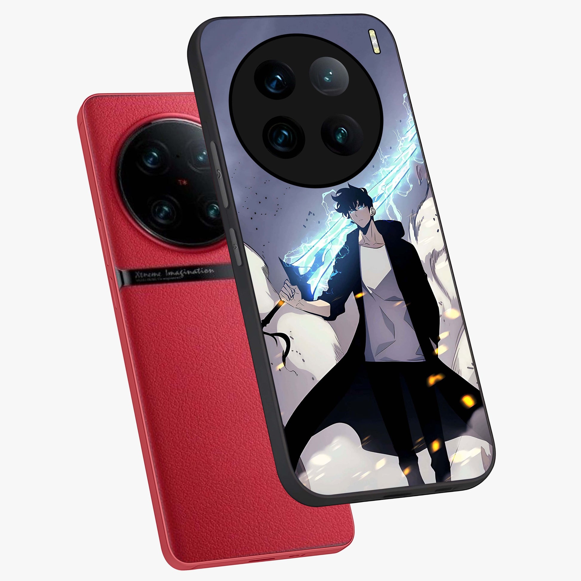 Dark Lightning Anime Warrior Glass Case displayed in angled mockup highlighting powerful lightning themed anime illustration.