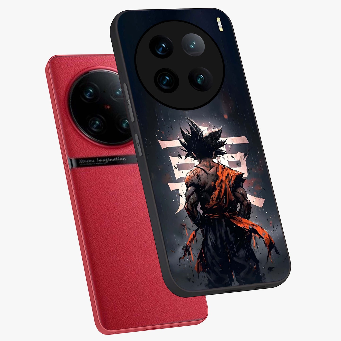 Dark Warrior In Rain Glass Case displayed in angled mockup highlighting dramatic warrior illustration with dark rain aesthetic.