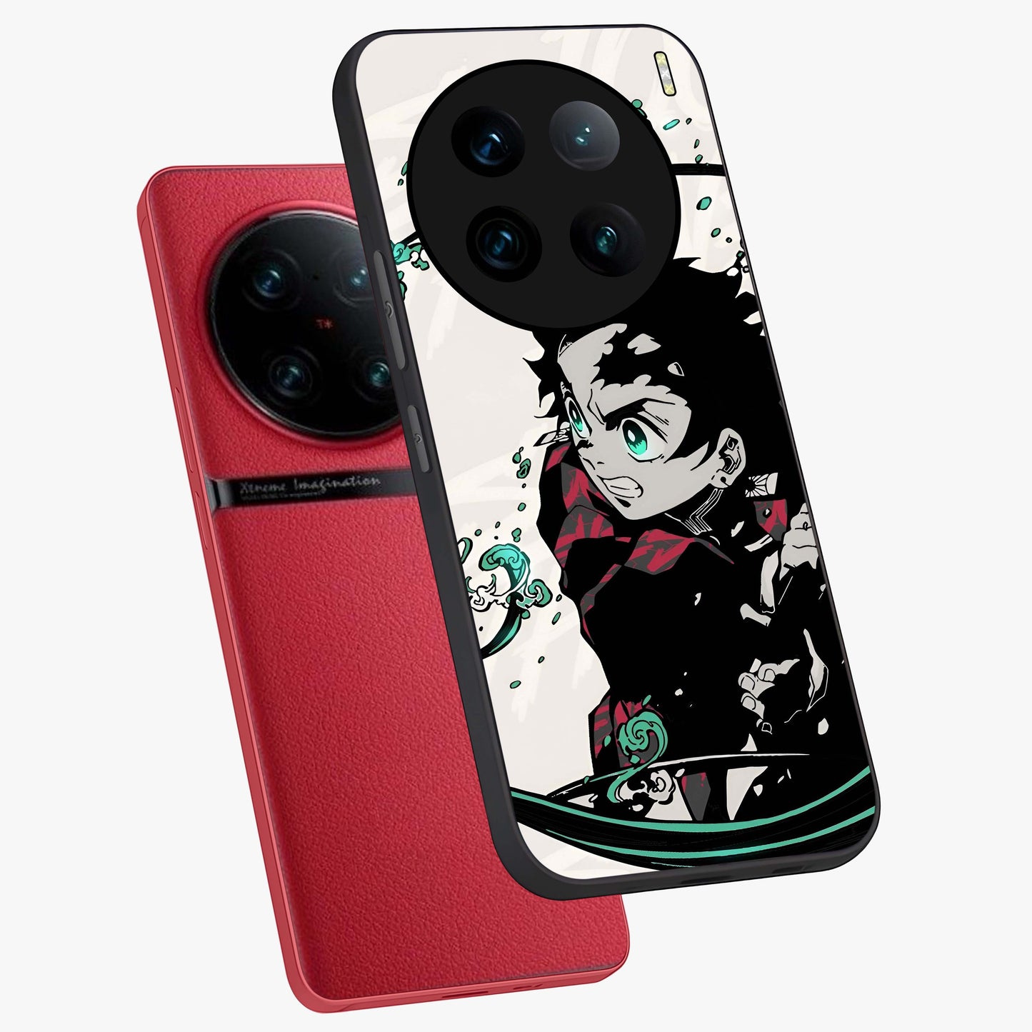 Demon Slayer Glass Case displayed in angled mockup highlighting dramatic anime character design with action aesthetic.