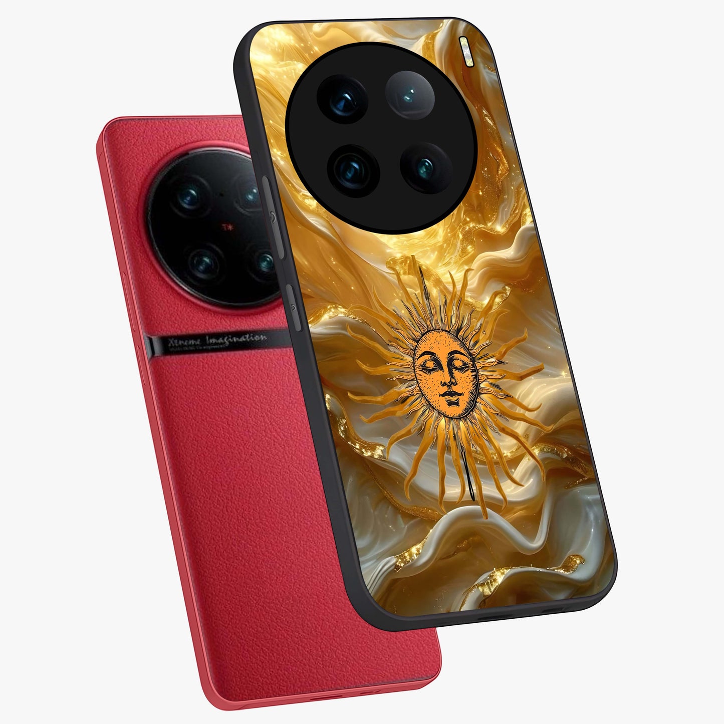 Eternal Golden Glow Glass Case displayed in angled mockup highlighting glowing golden aesthetic design with elegant style.