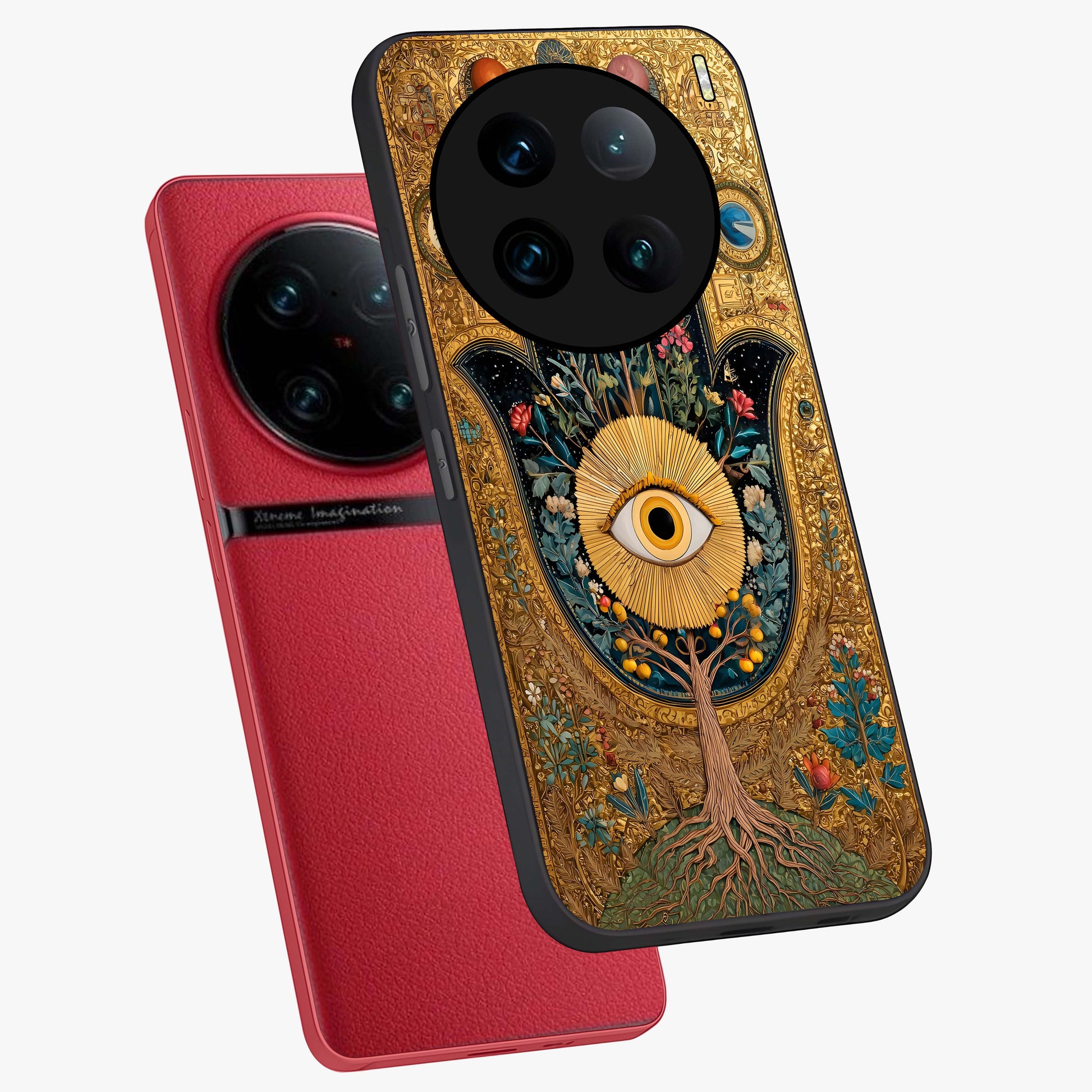 Ethereal Evil Eye Glass Case displayed in angled mockup highlighting protective evil eye symbol with spiritual aesthetic design.