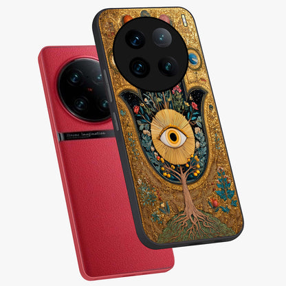 Ethereal Evil Eye Glass Case displayed in angled mockup highlighting protective evil eye symbol with spiritual aesthetic design.