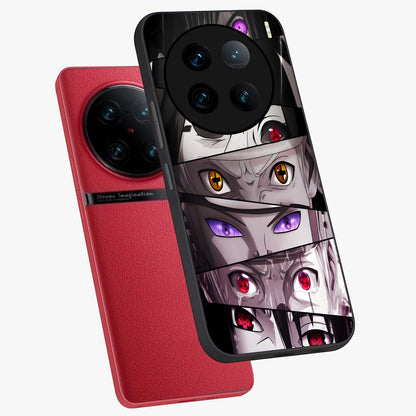 Eyes of Destiny Glass Case displayed in angled mockup highlighting bold eye illustration with mystical aesthetic style.