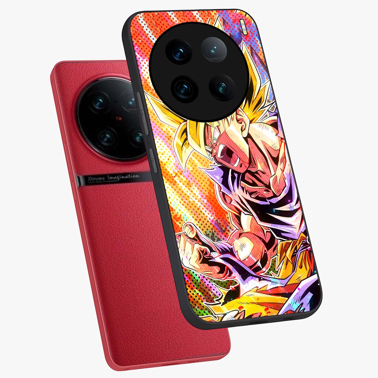 Firing Goku Glass Case displayed in angled mockup highlighting dynamic anime character design with action aesthetic.