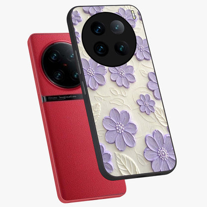 Floral Wall Art With Purple Flowers Glass Case displayed in angled mockup highlighting vibrant purple floral illustration with artistic aesthetic.