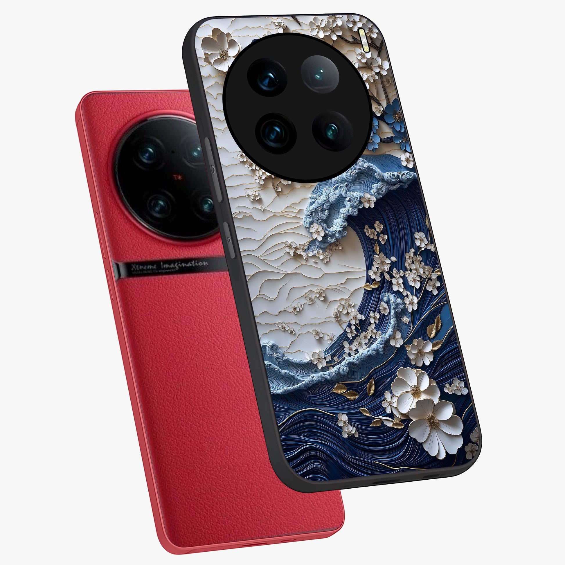 Floral Wave Origami Glass Case displayed in angled mockup highlighting geometric origami flower design with modern aesthetic style.