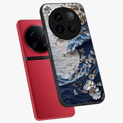 Floral Wave Origami Glass Case displayed in angled mockup highlighting geometric origami flower design with modern aesthetic style.