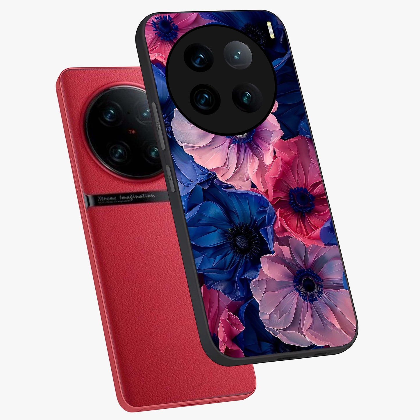 Flower Paper Art Pattern Glass Case displayed in angled mockup highlighting layered paper flower design with artistic aesthetic.