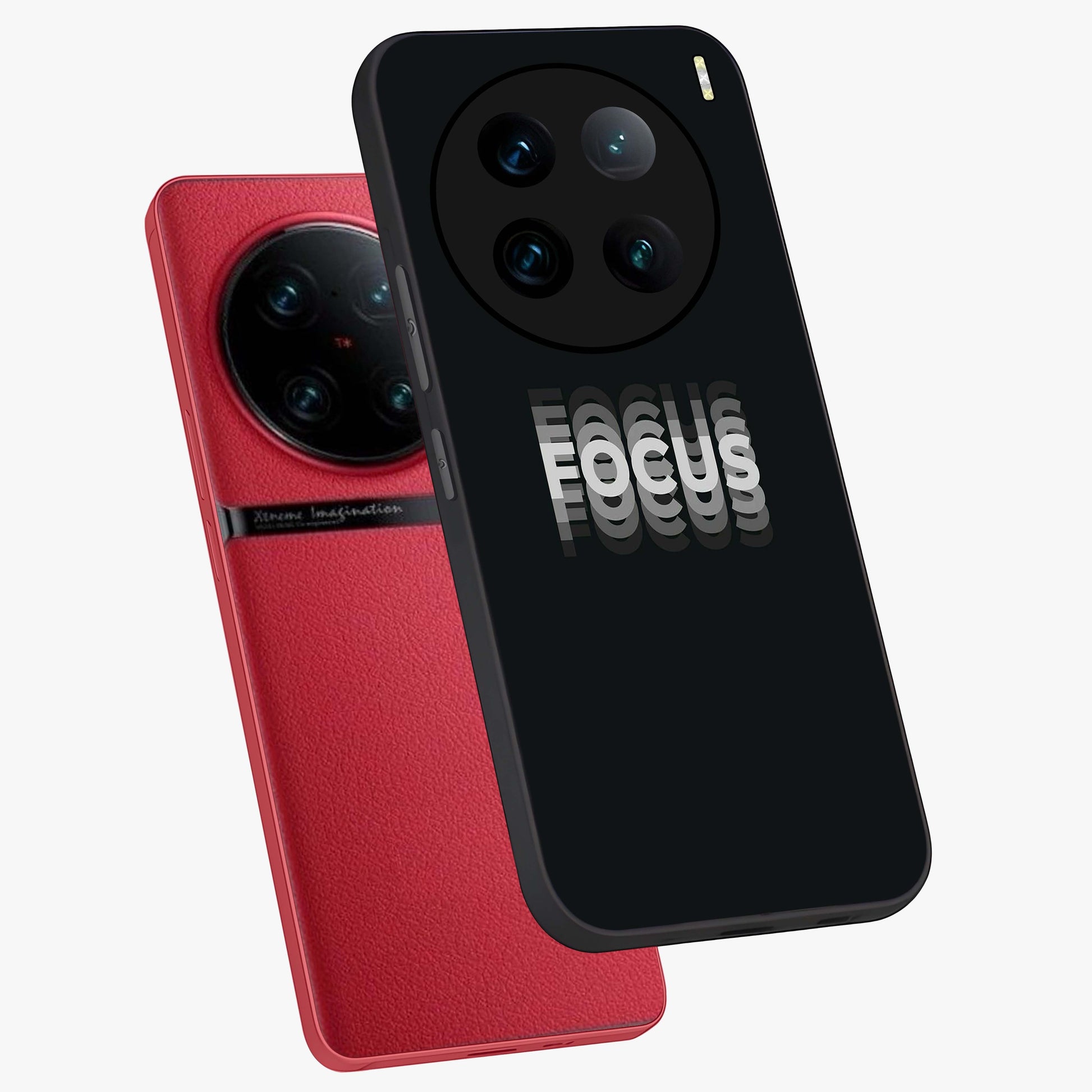 Focus Mode On Glass Case displayed in angled mockup highlighting clean minimal text artwork with modern aesthetic style.