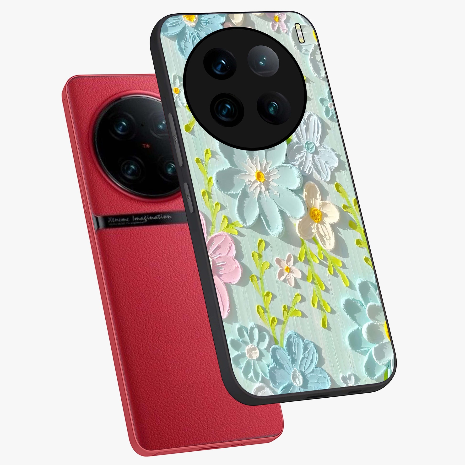 Frosted Petal Garden Glass Case displayed in angled mockup highlighting delicate flower petal design with calm garden aesthetic.
