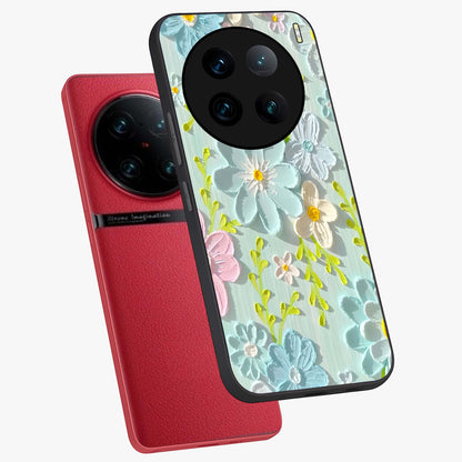 Frosted Petal Garden Glass Case displayed in angled mockup highlighting delicate flower petal design with calm garden aesthetic.