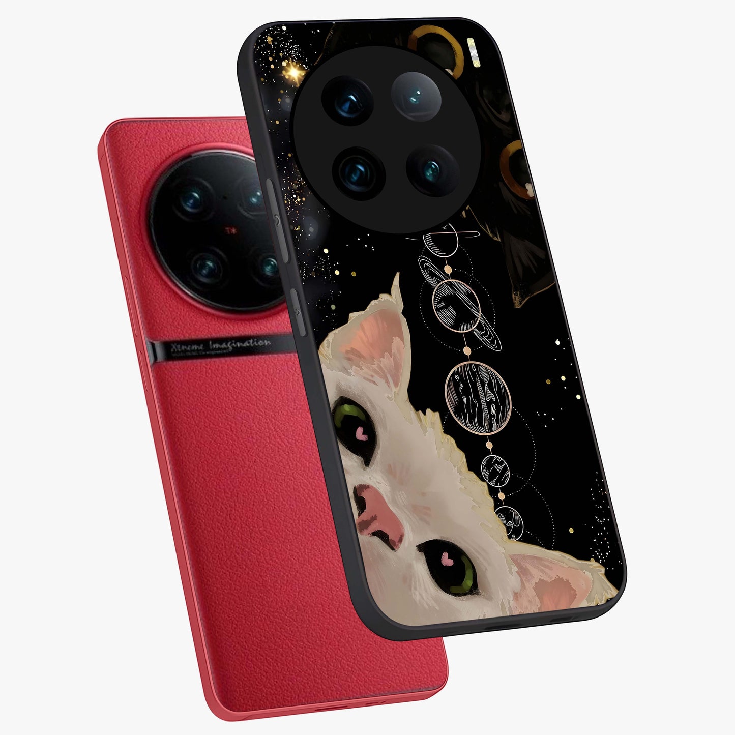 Galactic Cat Glass Case displayed in angled mockup highlighting celestial feline illustration with galaxy aesthetic style.