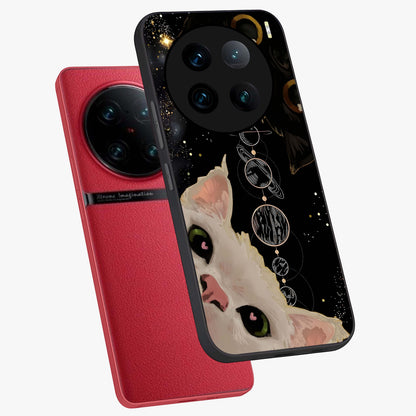 Galactic Cat Glass Case displayed in angled mockup highlighting celestial feline illustration with galaxy aesthetic style.