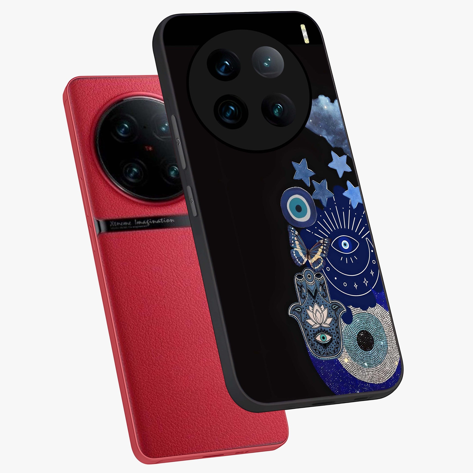 Galactic Charm Cluster Glass Case displayed in angled mockup highlighting luminous galaxy inspired design with dreamy aesthetic.