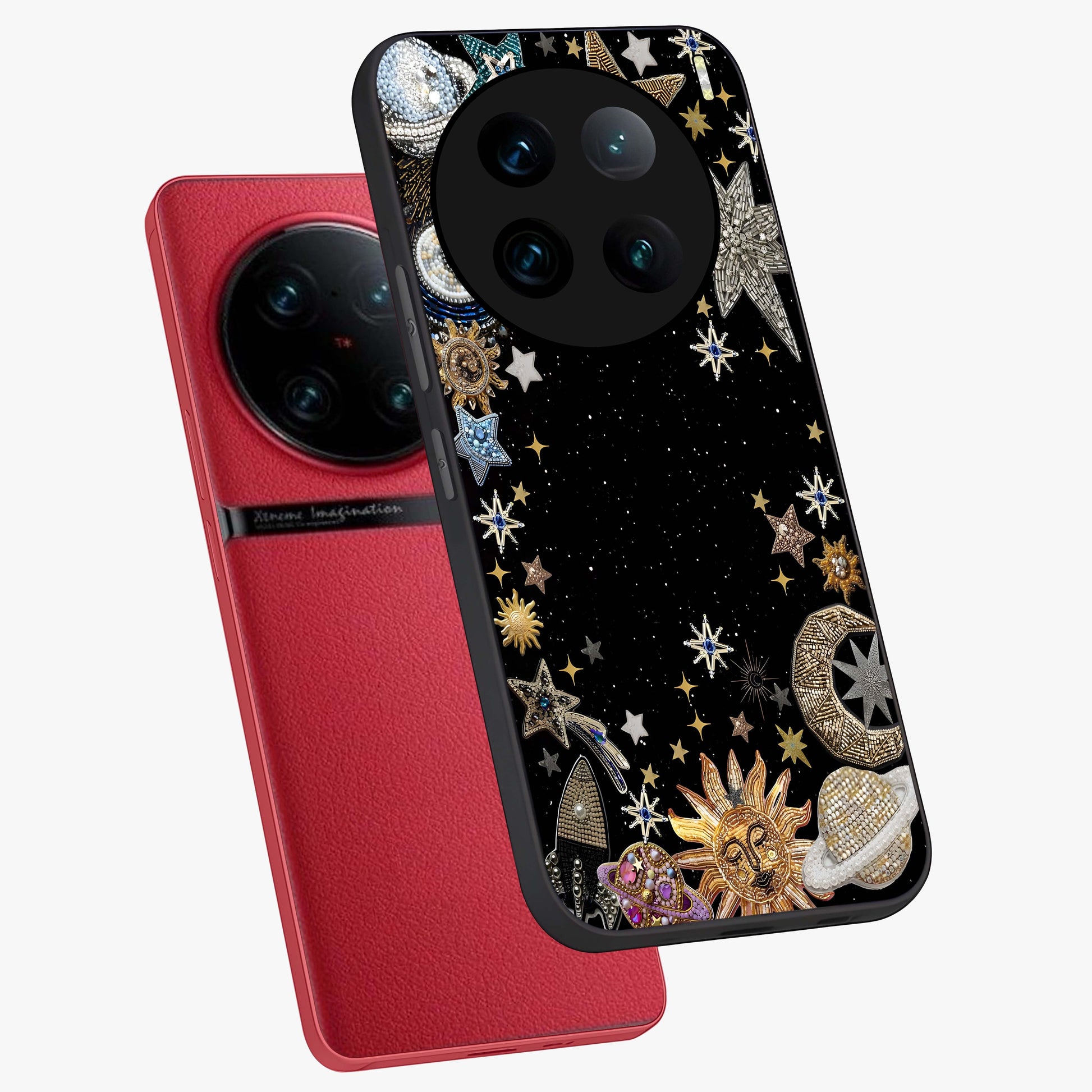 Galactic Jewel Stars Glass Case displayed in angled mockup highlighting shining celestial star design with cosmic aesthetic style.
