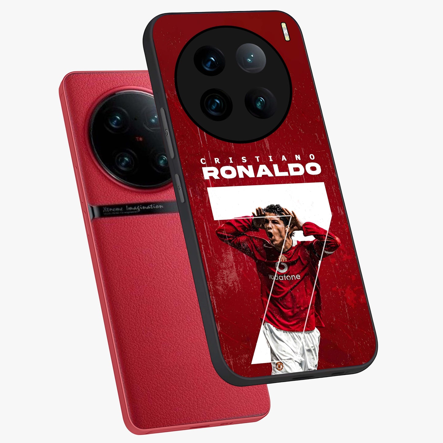 Goal Celebration Legacy Glass Case displayed in angled mockup highlighting energetic sports celebration design with bold athletic theme.