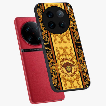 Golden Lotus Glow Glass Case displayed in angled mockup highlighting radiant lotus illustration with spiritual aesthetic.
