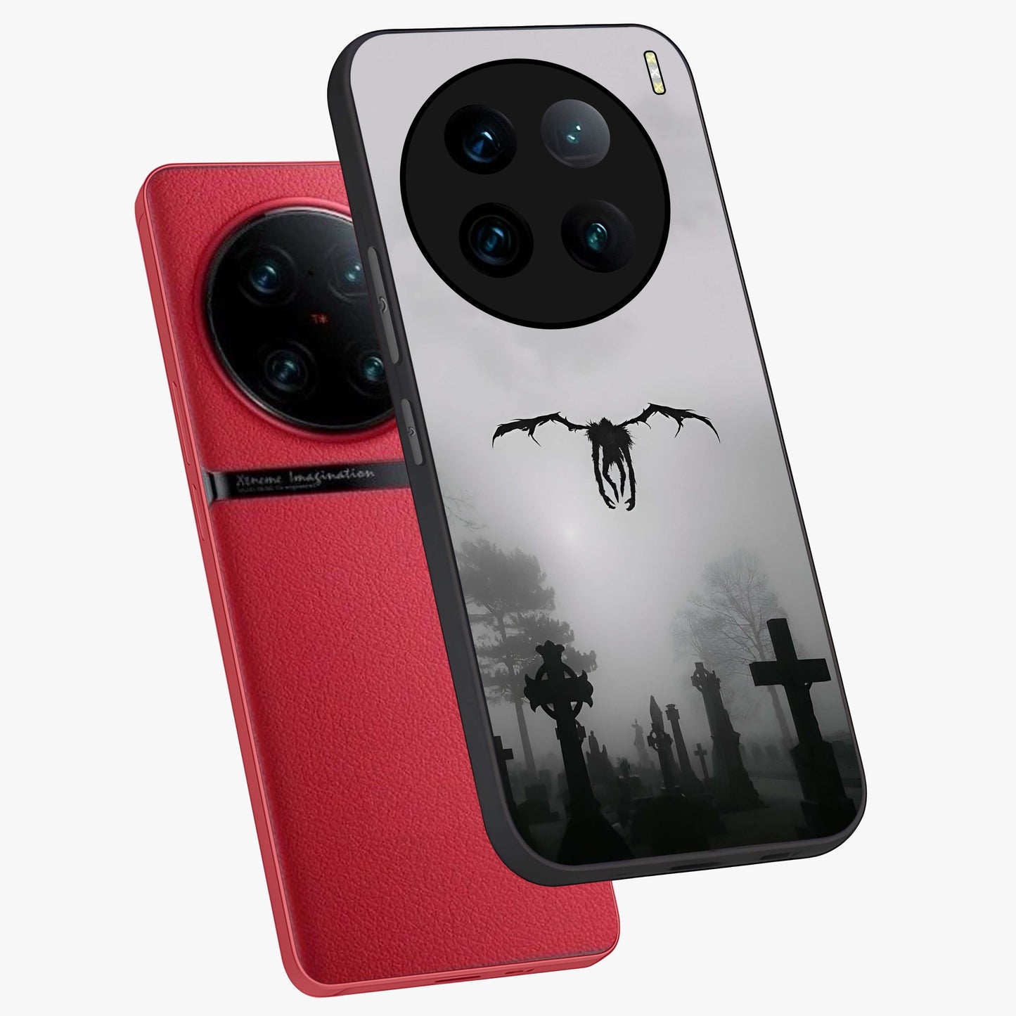 Graveyard Shadow Descent Glass Case displayed in angled mockup highlighting eerie shadow illustration with gothic aesthetic.